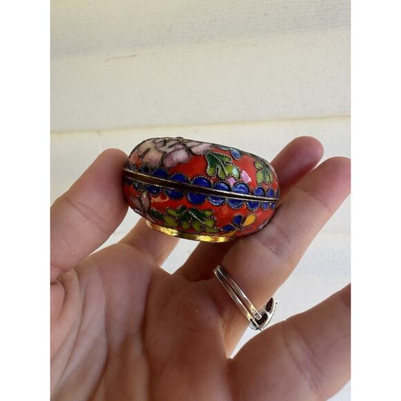 Cloisonne Hand Crafted Chinese Cloisonne Jewelry Box Floral Red Yellow Trinket - Picture 2 of 8
